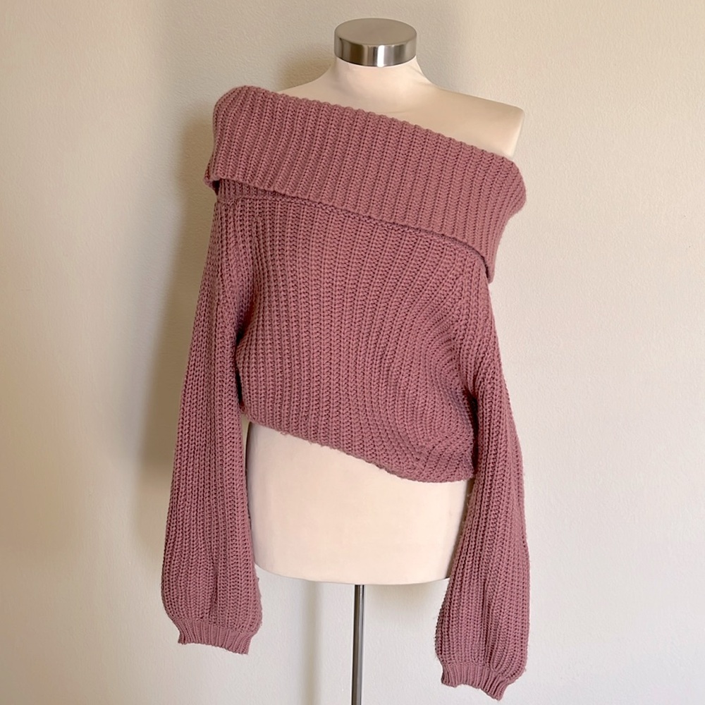 Lulus Carmichael Mauve Off-the-Shoulder Knit Sweater (Size XS)